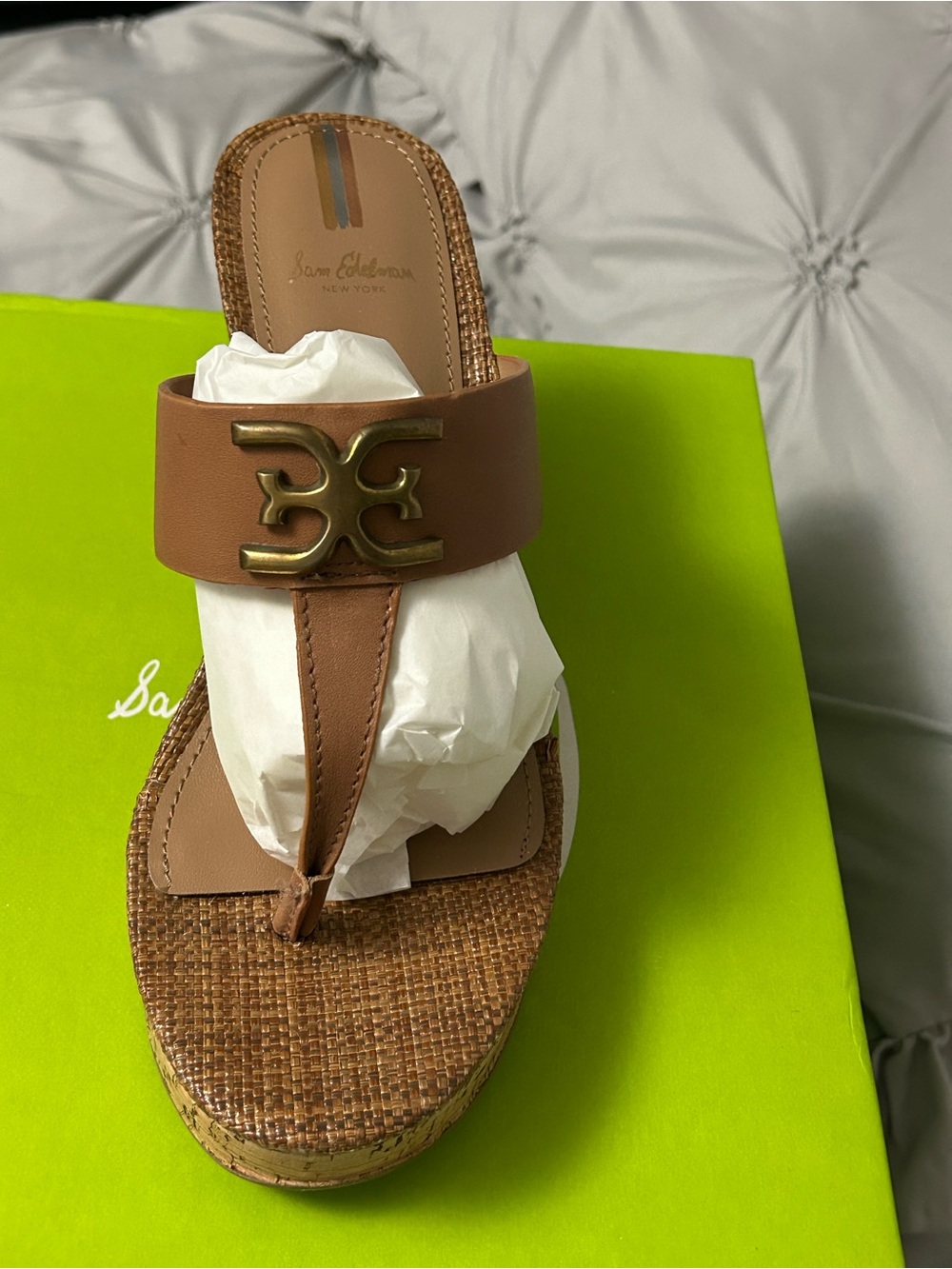 Sam Edelman Lime Green with White Logo Wedge Shoe Box Artwork
